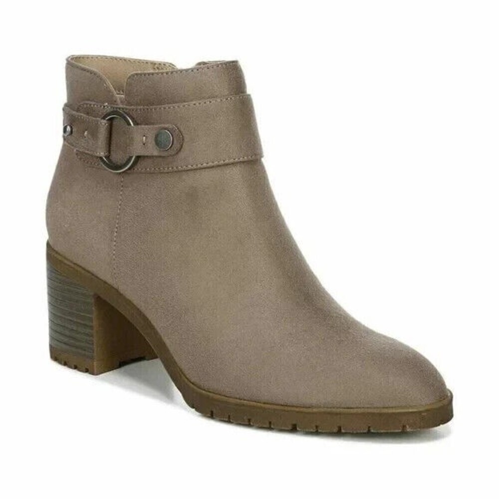 Life Stride Women Gray Faux Suede Block Heel Miranda Ankle Bootie 9 W